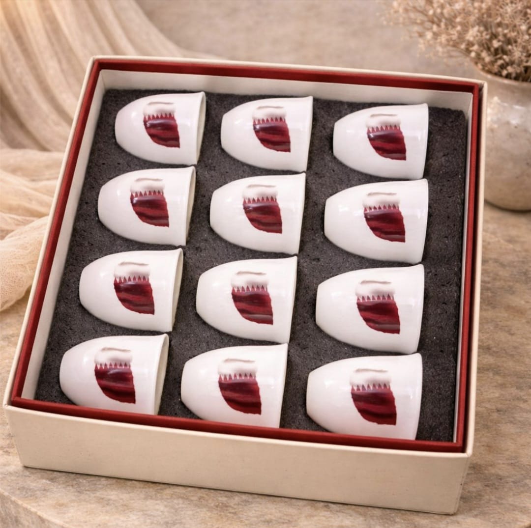 Qatar Flag Arabic Coffee Cup Set
