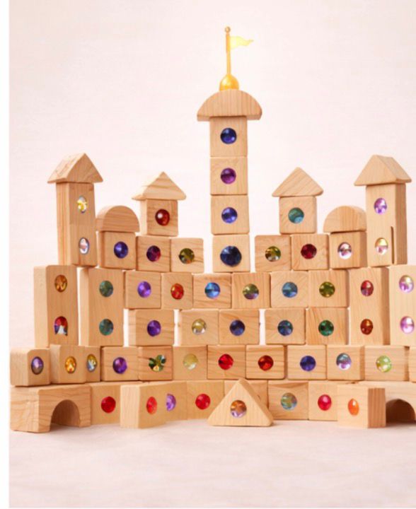 Wooden Rainbow Gem Sensory Building Blocks