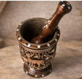 Handcrafted Wooden Mortar and Pestle with Traditional Inlay
