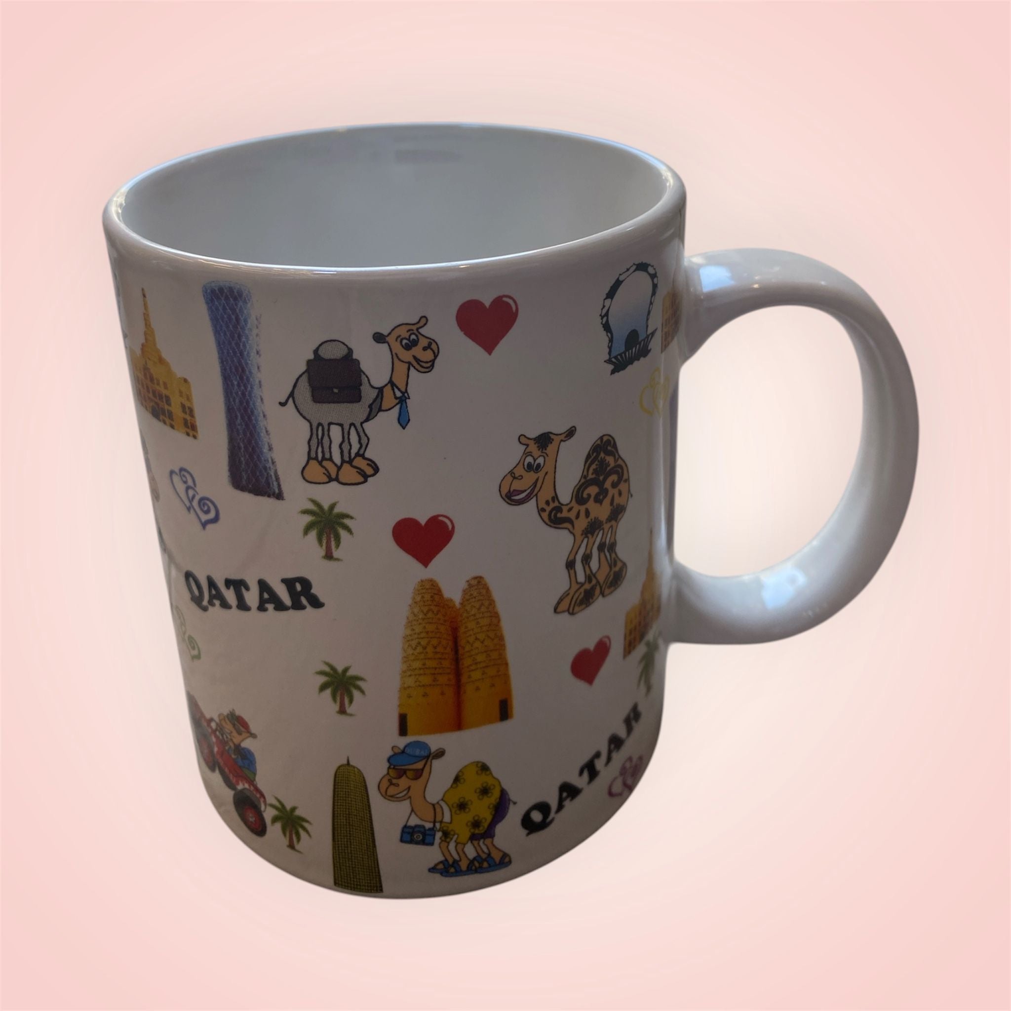 Qatar Icons Ceramic Mug – Doha Landmarks & Camel Pattern Cup