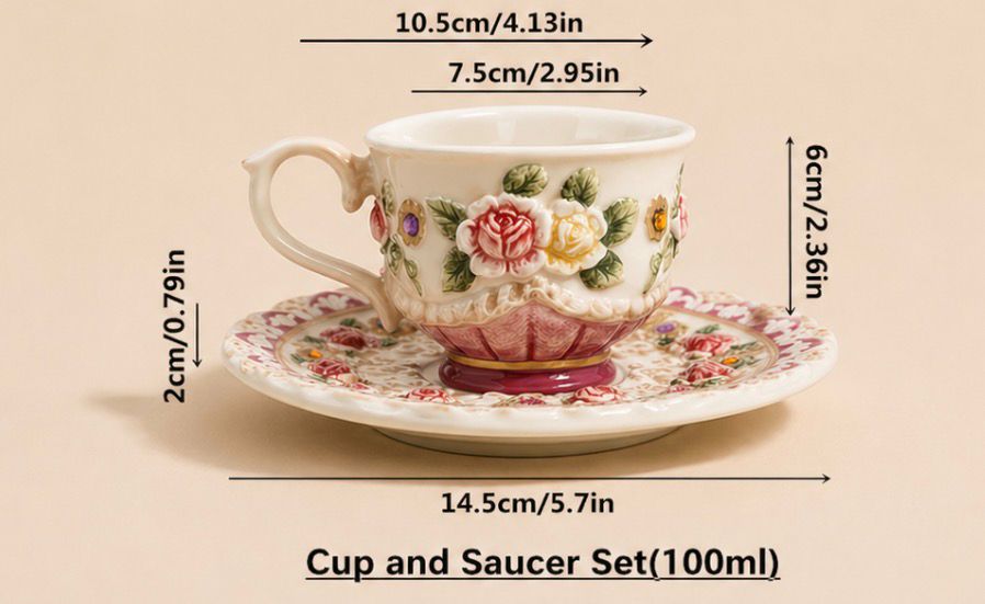 Vintage Floral Tea Cup & Saucer Set (100ml)