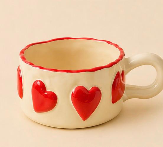 Cute Heart Ceramic Mug – Romantic Coffee Cup