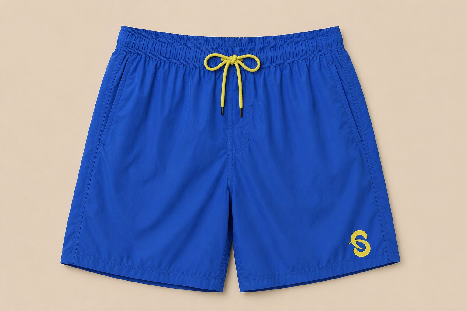 Blue Shorts with Yellow Drawstring