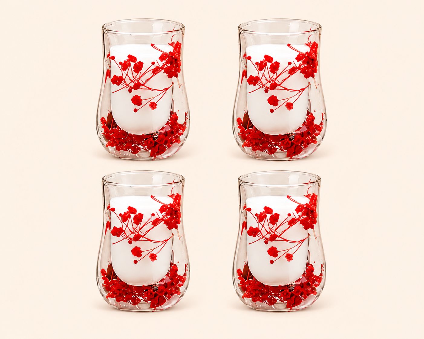 Red Floral Double Wall Glass Set (4PCS)