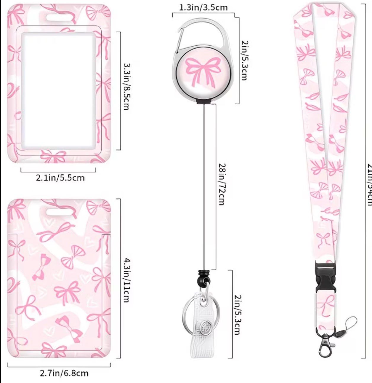 Pink Bow ID Card Holder Set