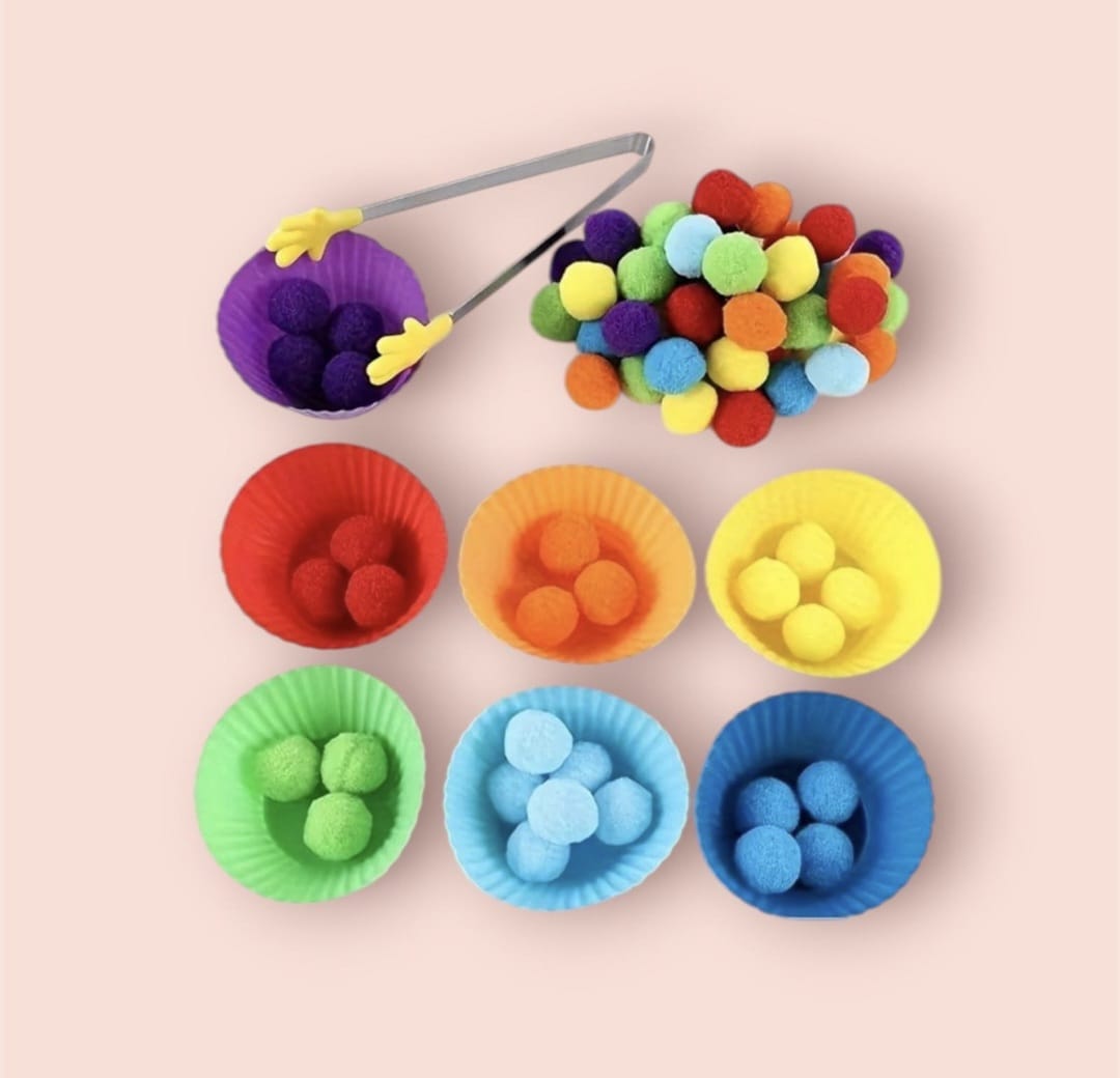 Color Sorting Sensory Pom Pom Set