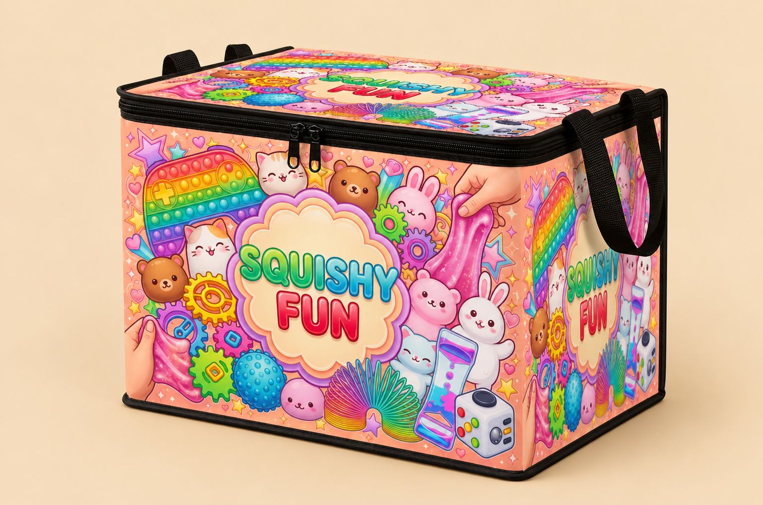 Squishy Fun Large Toy Storage Box – Foldable Sensory Toy & Fidget Organizer with Handles