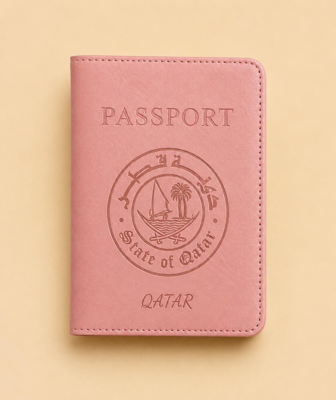 Qatar Passport Cover – Premium PU Leather Travel Passport Holder (Pink)