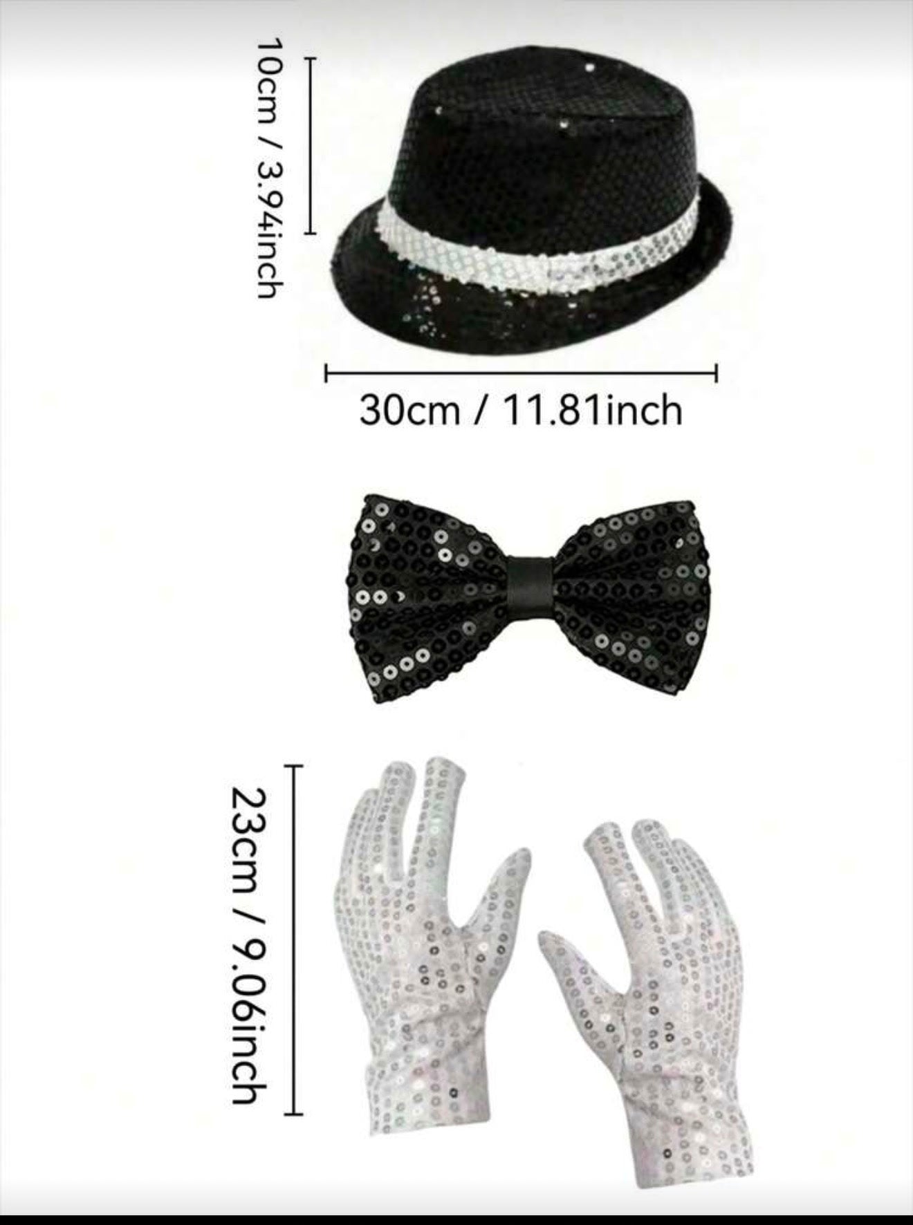 Sequin Party Accessory Set (Hat, Bow Tie & Gloves)
