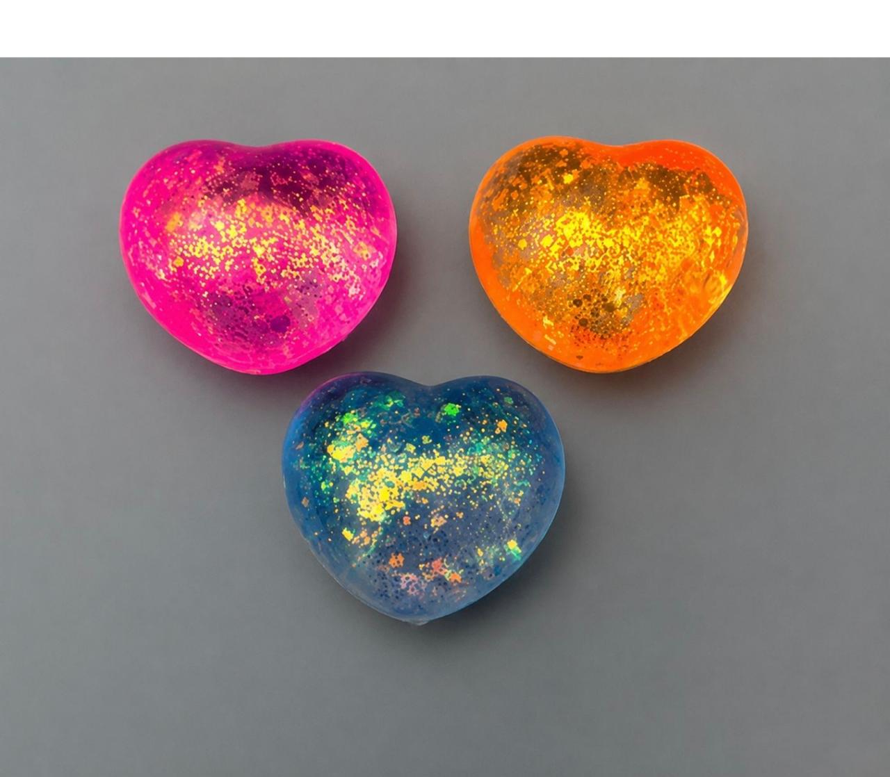 Mystery Glitter Heart Squishy Set – 3 Random small Hearts